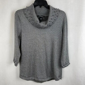 Once Again Women 3/4 Sleeve Metallic Cowl Neck Sweater Size M